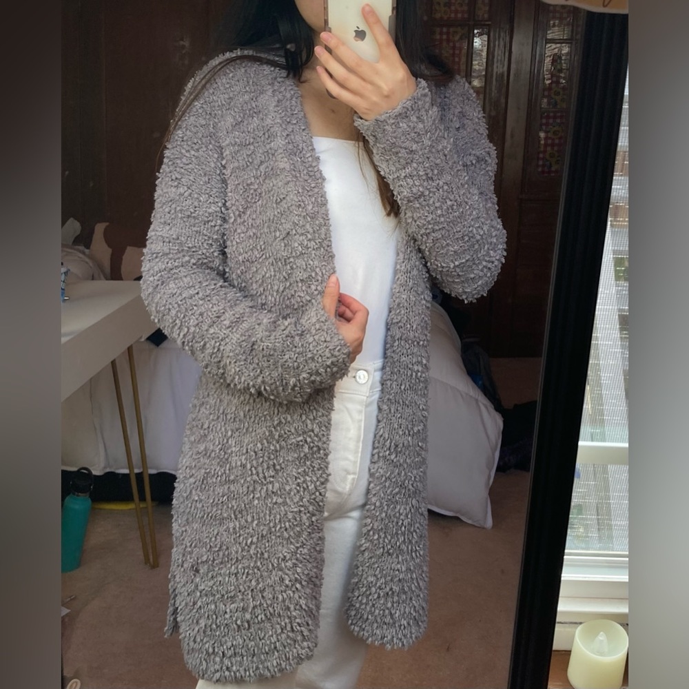 Long fuzzy gray cardigan